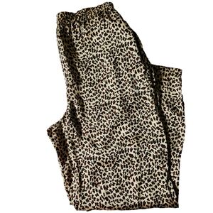 Womens 100% Silk Leopard Print Straight Leg Pajama Pants Large Quiet Luxury